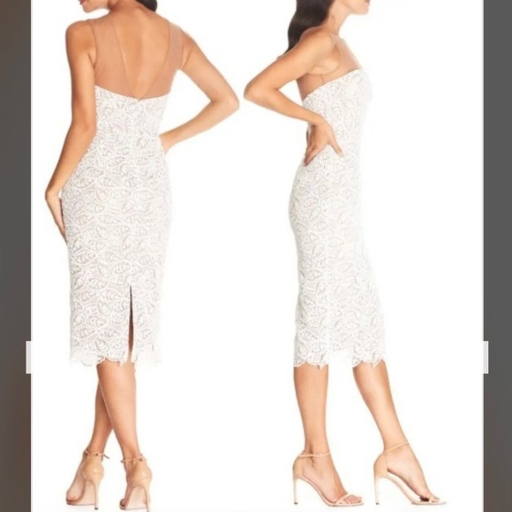 DRESS THE POPULATION Tegan Bodycon Cocktail Dress in Off White - Picture 2 of 13